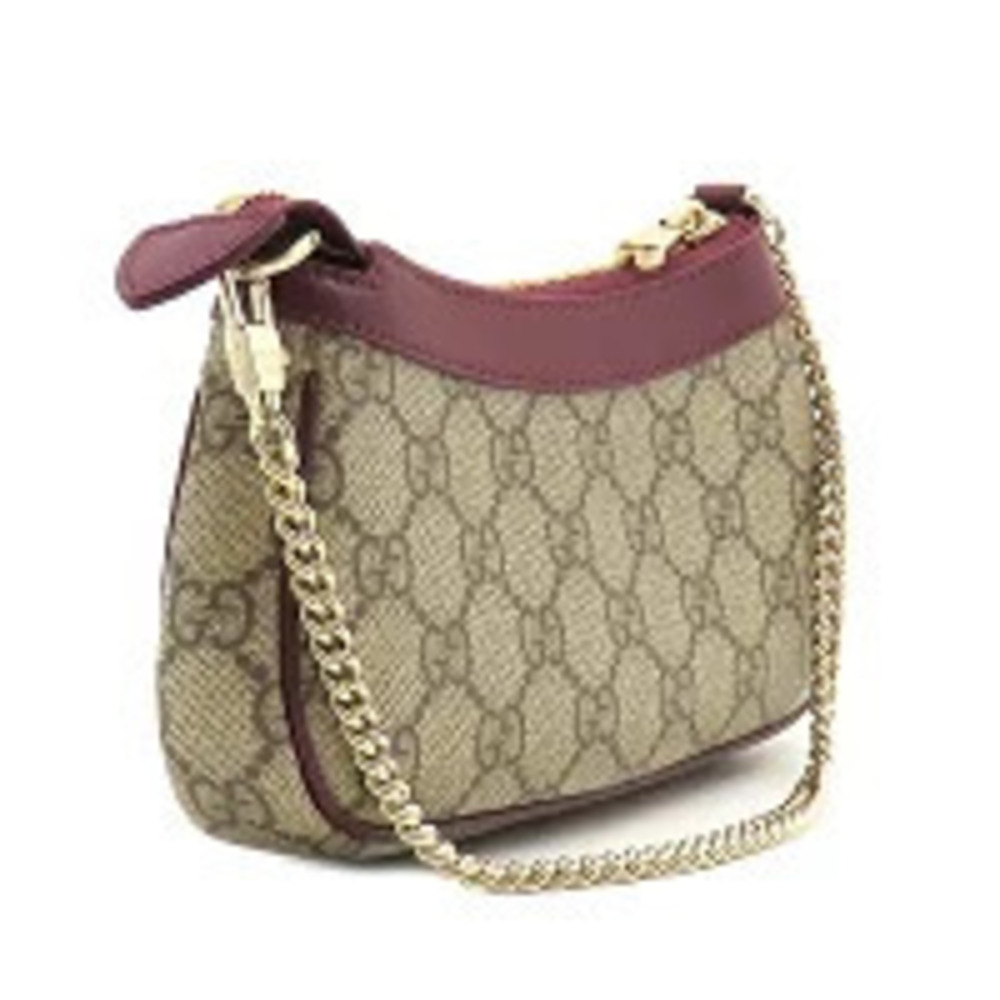 Gucci Bordeaux Supreme Leather GG Bag Purple Panda Canvas Chain Beige Purple Tan